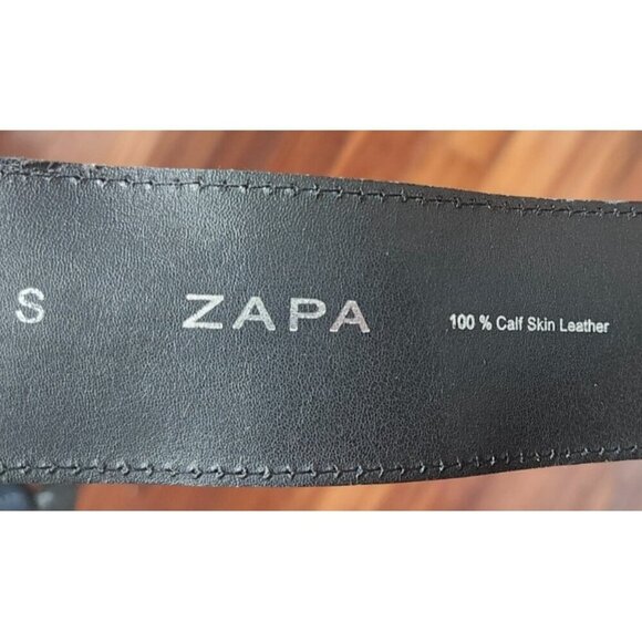 ZAPA Wide Navy Blue Leather Belt Size S Square Buckle 100% Calfskin France main image 6